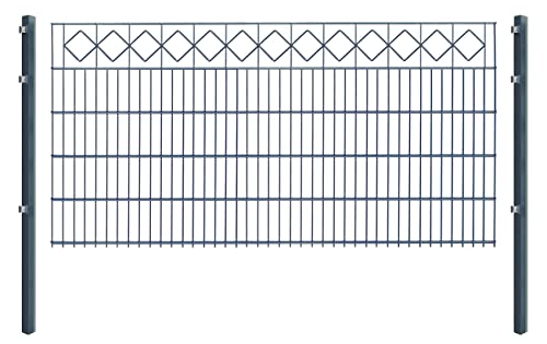 Doppelstabmattenzaun "KARO" - Komplett-Set inkl. Pfosten & Befestigungsmaterial - optisch ansprechender Schmuckzaun mit Zierelementen (L 20 m | H 103 cm | Anthrazit) von Arvotec