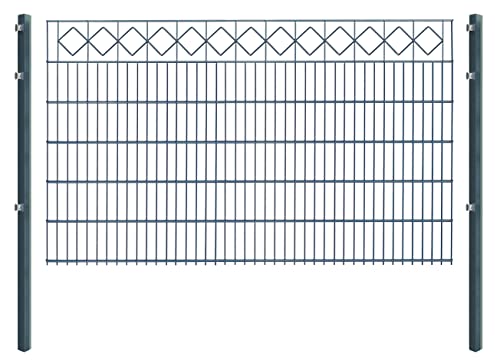 Doppelstabmattenzaun "KARO" - Komplett-Set inkl. Pfosten & Befestigungsmaterial - optisch ansprechender Schmuckzaun mit Zierelementen (L 20 m | H 123 cm | Anthrazit) von Arvotec