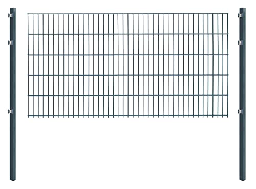 Doppelstabmattenzaun - Komplettset inkl. Pfosten und Montagematerial - Verschiedene Längen und Höhen – Grün oder Anthrazit (L 10 m | H 103 cm | Anthrazit) von Arvotec