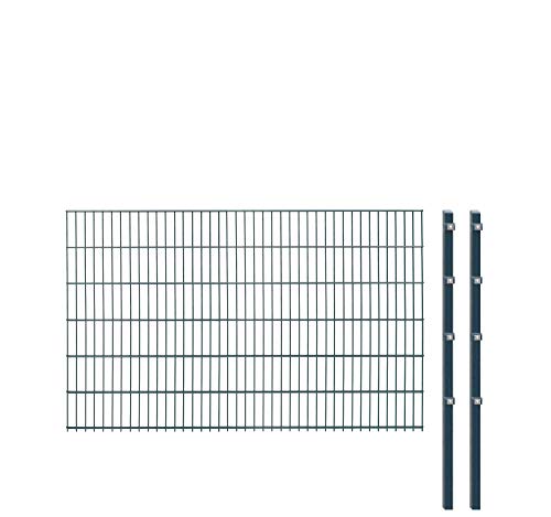 Doppelstabmattenzaun - Komplettset inkl. Pfosten und Montagematerial - Verschiedene Längen und Höhen – Grün oder Anthrazit (L 12 m | H 123 cm | Anthrazit) von Arvotec