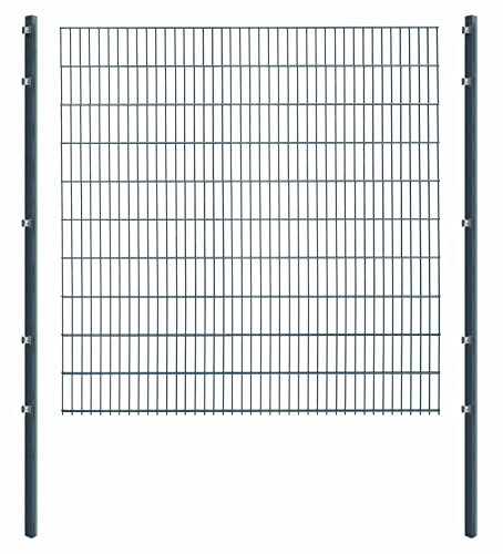 Doppelstabmattenzaun - Komplettset inkl. Pfosten und Montagematerial - Verschiedene Längen und Höhen – Grün oder Anthrazit (L 4 m | H 203 cm | Anthrazit) von Arvotec