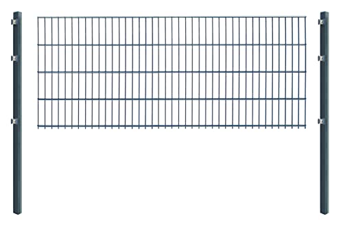 Doppelstabmattenzaun - Komplettset inkl. Pfosten und Montagematerial - Verschiedene Längen und Höhen – Grün oder Anthrazit (L 6 m | H 83 cm | Anthrazit) von Arvotec