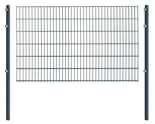 Doppelstabmattenzaun - Komplettset inkl. Pfosten und Montagematerial - Verschiedene Längen und Höhen – Grün oder Anthrazit (L 8 m | H 123 cm | Anthrazit) von Arvotec