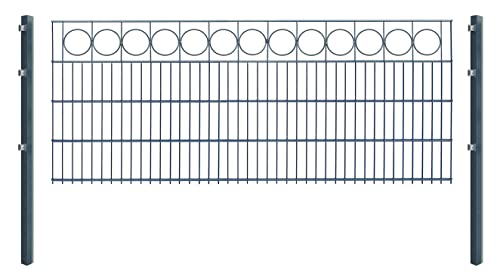 Doppelstabmattenzaun RING - Komplett-Set inkl. Pfosten & Befestigungsmaterial - optisch ansprechender Schmuckzaun mit Zierelementen (L 12 m | H 83 cm | Anthrazit) von Arvotec
