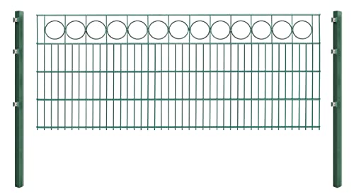 Doppelstabmattenzaun RING - Komplett-Set inkl. Pfosten & Befestigungsmaterial - optisch ansprechender Schmuckzaun mit Zierelementen (L 6 m | H 83 cm | Grün) von Arvotec