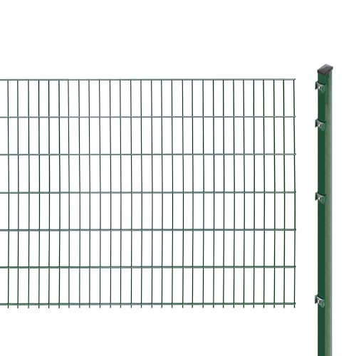 Doppelstabmattenzaun inkl. Pfosten zum Einbetonieren (Höhe: 123 cm, Länge: 10 m) | Doppelstabmatten in Grün | UV- und witterungsbeständig von Arvotec