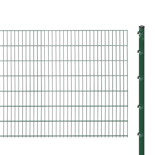 Doppelstabmattenzaun inkl. Pfosten zum Einbetonieren (Höhe: 143 cm, Länge: 16 m) | Doppelstabmatten in Grün | UV- und witterungsbeständig von Arvotec