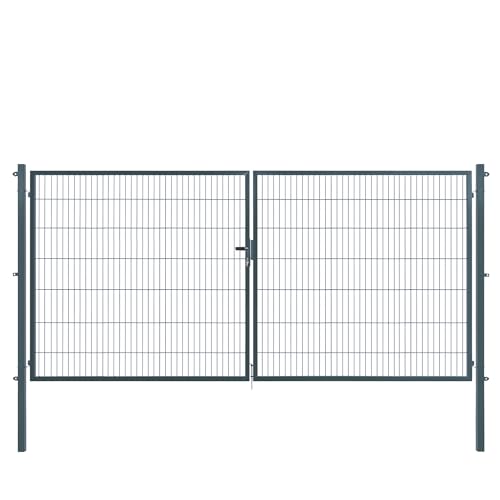 Doppeltor | extra breit, B400 x H140 cm | Anthrazit RAL 7016 | Doppelflügeltor inkl. Torpfosten & Schließzylinder | verzinkt & pulverbeschichtet | UV- und witterungsbeständig von Arvotec