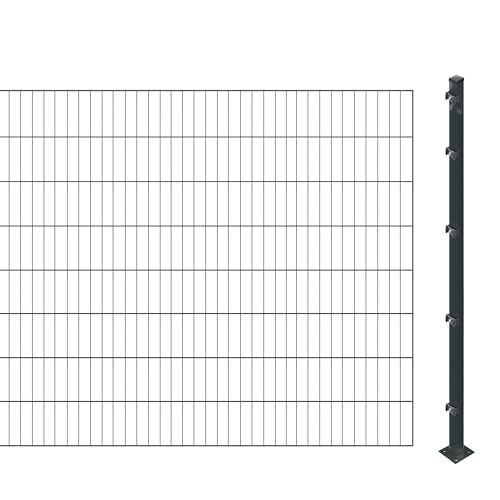 Einstabmattenzaun inkl. Pfosten zum Einbetonieren (Höhe: 160 cm, Länge: 2 m) | Einstabmatten in Anthrazit | UV- und witterungsbeständig von Arvotec