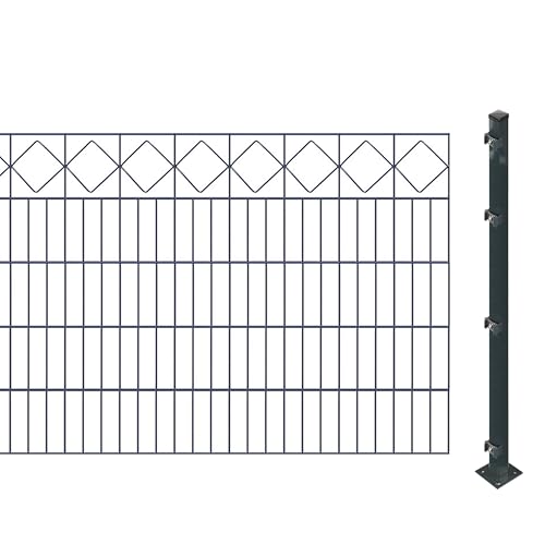 Schmuckzaunset inkl. Pfosten zum Aufschrauben (Höhe: 100 cm, Länge: 12,6 m) | Doppelstabmatten mit Zierleiste 'Karo', Anthrazit | UV- und witterungsbeständig von Arvotec