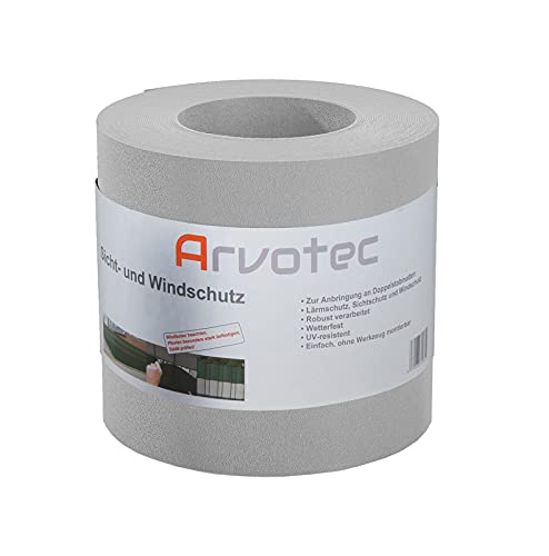 Arvotec Sichtschutz, 25 Meter - Lichtgrau - zur Anbringung an Doppelstabmatten - Lärm-, Sicht- & Windschutz - einfache Montage, ohne Werkzeug - 1,1 mm Stärke statt der üblichen 1,0 mm von Arvotec