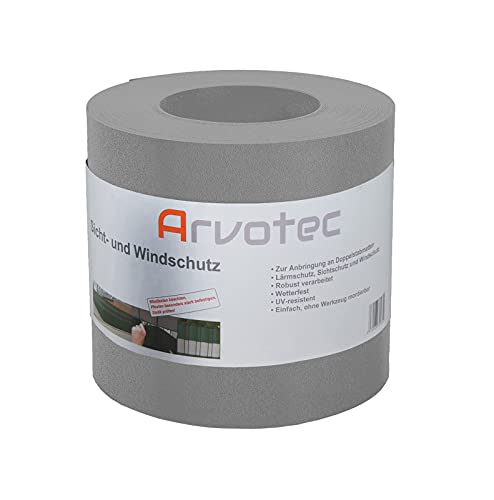 Arvotec Sichtschutz, 25 Meter - Steingrau - zur Anbringung an Doppelstabmatten - Lärm-, Sicht- & Windschutz - einfache Montage, ohne Werkzeug - 1,1 mm Stärke statt der üblichen 1,0 mm von Arvotec