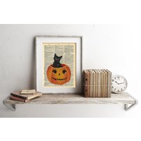 Halloween Katze Im Lexikon Kürbis Kunstdruck von ArwenPrints