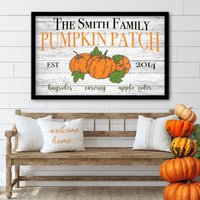 Herbst Leinwand, Personalisierte Familie, Kürbis Patch Canvas Art, Neues Zuhause Geschenk, Geschenk Für Sie, Leinwand Familie Wandkunst von ArwenPrints