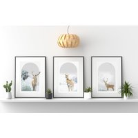 Hirsch Elch Winter Schnee Wand Dekor 3 Print Set von ArwenPrints