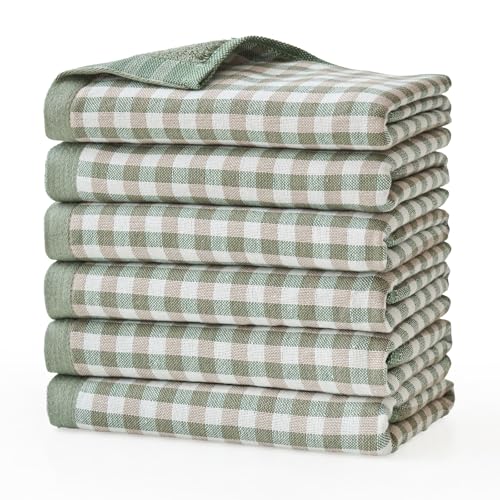 Arwllzz Set mit 6 Geschirrtüchern aus Baumwolle, 34 x 34 cm, saugfähig, Küchentücher mit Karomuster, Reinigungstücher zum Waschen von Geschirr, Fenstern von Arwllzz