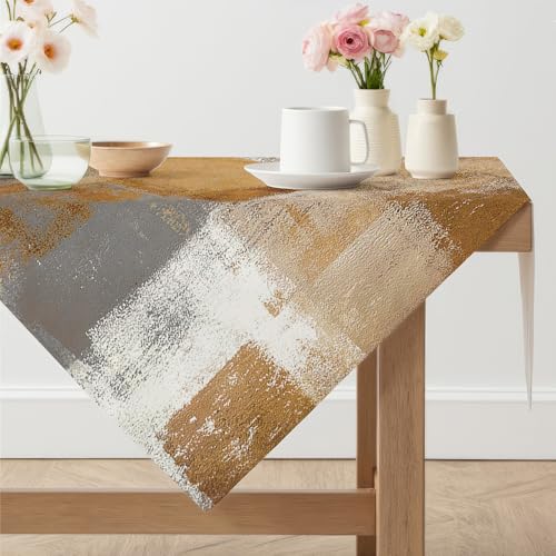 Arwllzz Tischdecke Modern Abwaschbare Braun 85x85 cm Kurz Tischdecken Leinen Mittelläufer Kunst Gemälde Tisch Deko Landhausstil Mitteldecke Tischdekoration für Herbst Hochzeiten Feiertage von Arwllzz