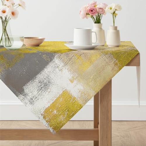 Arwllzz Tischdecke Modern Abwaschbare Gelb 85x85 cm Kurz Tischdecken Leinen Mittelläufer Kunst Gemälde Tisch Deko Landhausstil Mitteldecke Tischdekoration für Herbst Hochzeiten Feiertage von Arwllzz
