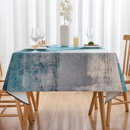 Arwllzz Tischdecke Modern Abwaschbare Türkis 140x240 cm Rechteckig Tischdecken Leinen Landhausstil Tischtuch Gemälde Tisch Deko Mitteldecke Tischdekoration für Wohnzimmer, Esszimmer, Garten von Arwllzz