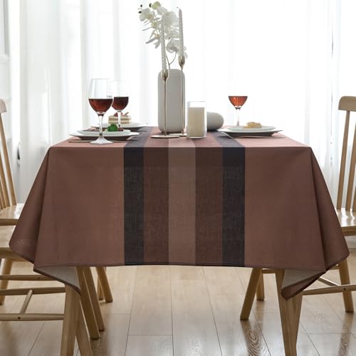 Braun Tischdecke Modern 140 x 140 Abwaschbar Tischwäsche Leinen Optik Tischtuch Runde Wasserdicht Garten-Tischdecken Fleckschutz Outdoor für Esszimmer, Garten, Party Hochzeiten Herbst von Arwllzz
