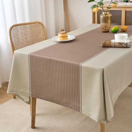 Tischdecke Beige Gestreift Outdoor Wetterfest Modern Tischdecken Fleckschutz Wasserdicht 140 x 100 Tischwäsche mit Lotuseffekt für Esszimmer, Garten, Party Gartentischdecke Tischdecke Beige Gestreift Outdoor Wetterfest Modern Tischdecken Fleckschutz Wasserdicht 140 x 100 Tischwäsche mit Lotuseffekt für Esszimmer, Garten, Party Gartentischdecke von Arwllzz