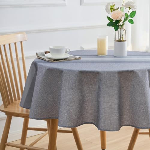 Tischdecke Outdoor Anthrazit 140 x 140 Hellgrau Tischwäsche Leinen Optik Fleckschutz Abwaschbar Tischtuch Runde Wasserdicht Garten-Tischdecken Outdoor für Küche, Esstisch, Couchtisch Party von Arwllzz