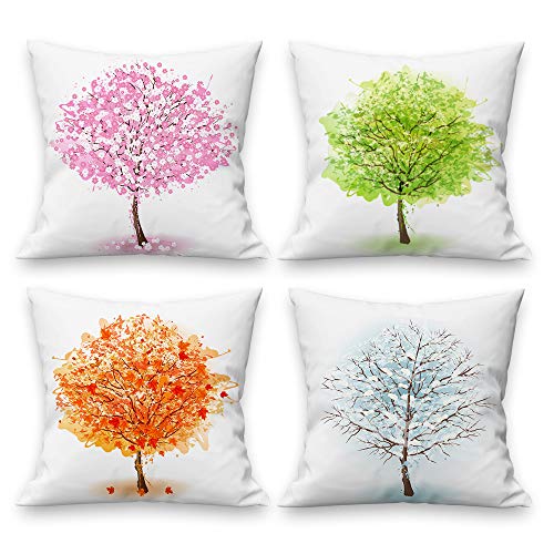 Bunte Bäume Jahreszeiten Dekorative Kissenbezüge 45,7 x cm 4er-Set, Frühling Sommer Herbst Winter natürliche Bauernhaus Thanksgiving Fall für Wohnzimmer Zuhause Sofa Couch von Arwomlo