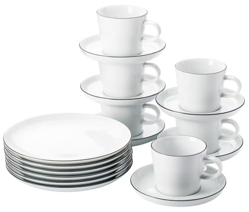 Thomas Cucina-Basic, Colori Black, weiss mit schwarzen Rand, Set 18-tlg., Frühstücksteller, Kombi-Tassen & Untertassen, spülmaschinen- & sikrowellenfest, schlichtes Design - ästhetisch und funktionell von Rosenthal