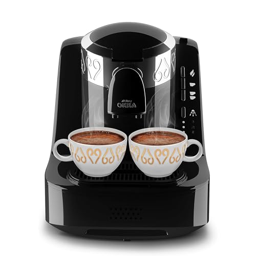 Arzum Okka Türkische Kaffeemaschine, Kompaktes, Überlaufschutz-Sensor, Leicht zu reinigen, Energieeffiziente Leistung, Perfekt für Liebhaber traditionellen Kaffees, 2 Kaffeemaschinen, Schwarz-Silber von Arzum Okka