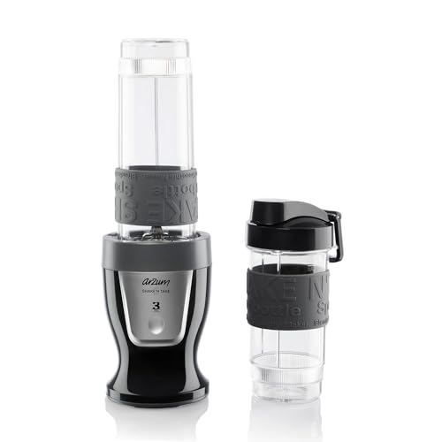 Arzum 300W Personal Blender Smoothie Maker, 570ml & 400ml BPA-freie Flaschen, Edelstahlklingen, Anti-Rutsch-Silikonring, Ein-Tasten-Bedienung, Schwarz Arzum 300W Personal Blender Smoothie Maker, 570ml & 400ml BPA-freie Flaschen, Edelstahlklingen, Anti-Rutsch-Silikonring, Ein-Tasten-Bedienung, Schwarz von Arzum