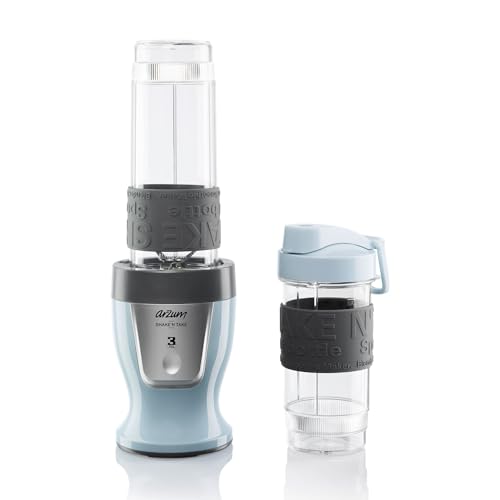 Arzum 500W Personal Blender Smoothie Maker, 570ml & 400ml BPA-freie Flaschen, Edelstahlklingen, Anti-Rutsch-Silikonring, Ein-Tasten-Bedienung, Blau von Arzum