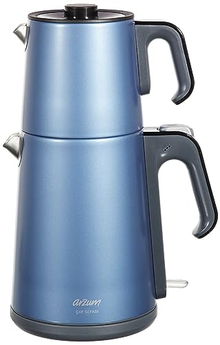 AR3080-O Meerblau Cay Sefasi Teekocher, 1650W, 1.2 LT Fassungsvermögen der Teekanne, Teekanne aus Edelstahl, 1.8 L Wassertank, Wasserzubereitung, Wasserkocher, Teefilter aus Edelstahl von Arzum