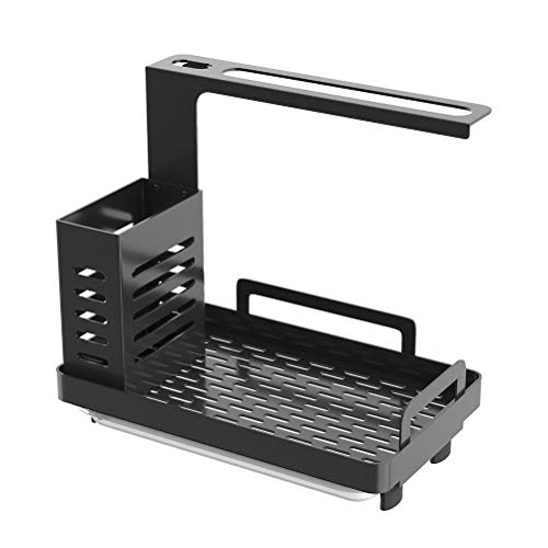 Asamio Küchenspüle Organizer Edelstahl Schwamm Seife Pinsel Halter Geschirrtuch Halter Rack Küchenutensilien Halter mit Abflussschale von Asamio