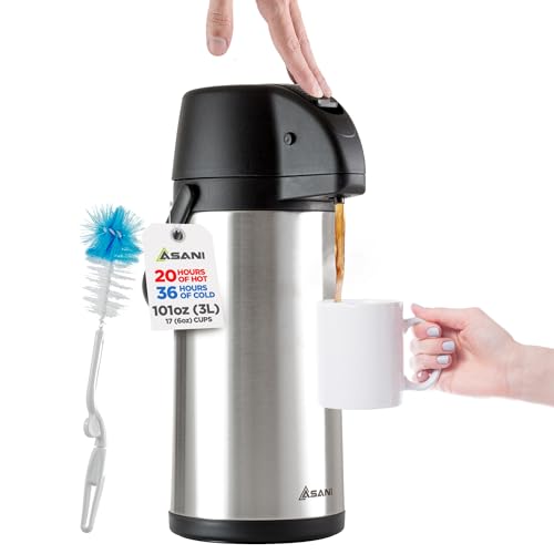 Thermo-Kaffeekanne (85 oz) - 15 Tassen isolierte Thermoskanne mit Pumpe Getränkespender - 20 Stunden Heiß- und 36 Stunden Kälte-Isolierung - Edelstahlurne für Tee, Wasser, Kaffee, Eistrinken von Asani