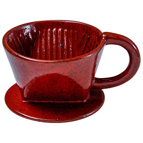 Asayu Japan Keramik Kaffeeaufguss-Set in Chrom Rot mit Papierfilterhalterung und Dripper mit 3 Löchern für Kaffee und Tee (Kaffee Dripper) von Asayu Japan