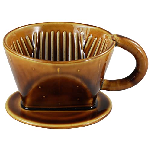 Asayu Japan Keramik Kaffeeaufguss-Set in Karamell-Braun mit Papierfilterhalterung und Dripper mit 3 Löchern für Kaffee und Tee - Kaffee Dripper von Asayu Japan