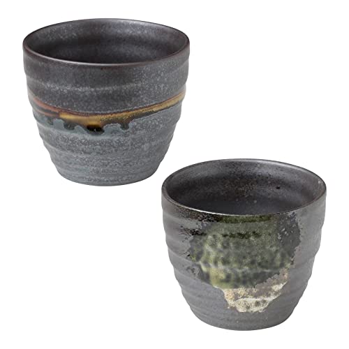 Asayu Japan Teetassen, Handbemalte und Glasierte Minoyaki Keramik Tassen, 200 ml, Hergestellt in Japan, Keramikglas für heiße und kalte Getränke – 2-Teiliges Teetassen-Set in Metallisch-Grau von Asayu Japan