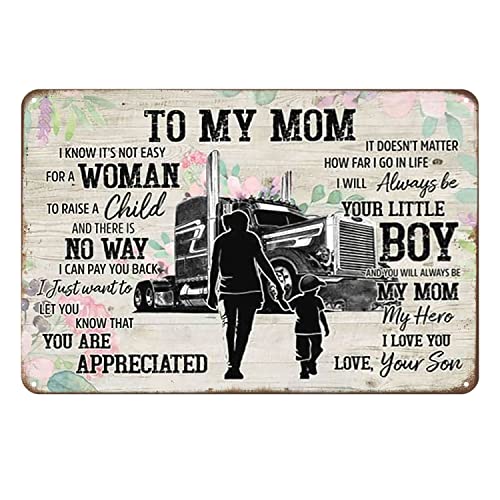 Blechschild Retro Truck Blumen Vintage Blechschild To My Mom I Love You for All The Times Metallschild Vintage Home Decor Rustikale Aluminium-Blechschilder Wandkunst Metallposter für Garage Bar 20,3 x von Ascigo