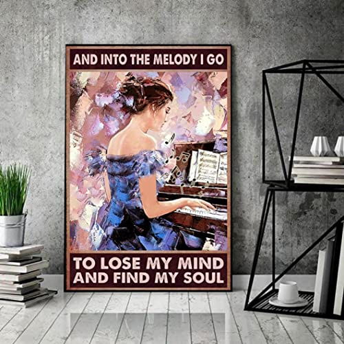 Blechschilder für Badezimmer und Into The Melody I Go to Lose My Mind and Find My Soul Woman Playing Piano Loved Playing Piano Antik Blechschild Dekoration Zuhause Küche Wand Antik Blechschilder 20,3 von Ascigo