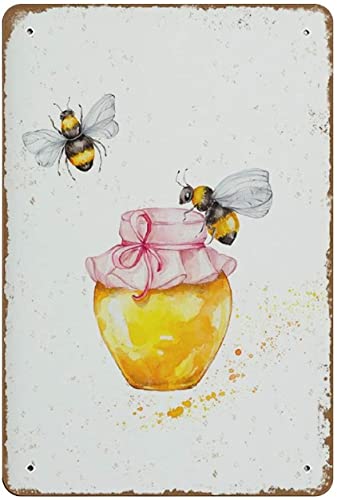 Lustige Blechschilder Metallschild Glas mit Honig und Bienen Blechschild Vintage Dekoration Garage Haus Garten Cafés Küche Wand Blechschilder 20,3 x 30,5 cm von Ascigo