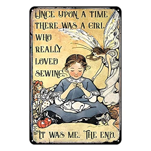 Lustige Metallschilder mit Aufschrift "Sewing There was A Girl Who Really Loved Sewing Inspirational Decor", lustige Kunst, Blechschild, schicke Kunst, Wand-Metalldekorationen, lustiges Eisenschild von Ascigo