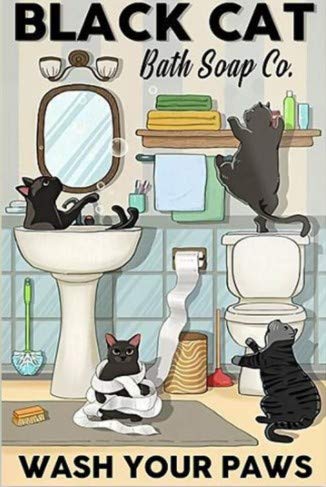 Metallschilder Vintage Blechschild Retro Metall Aluminium Blechschild Schwarze Katze Bath Soap Co Wash Your Paws Unny Toilet Metallschild Badezimmer Wandkunst Heimdekoration 20,3 x 30,5 cm von Ascigo