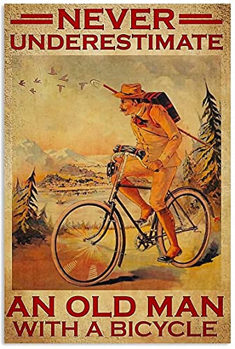 Vintage Metallschilder Old Man Riding The Bike Metallschild Never Underestimate an Old Man with A Bicycle Blechschild Schicke Kunst Wand Metalldekorationen Lustige Plakette Schilder Geschenk für von Ascigo