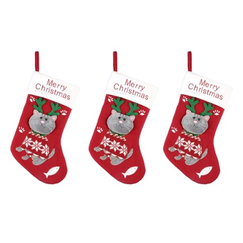 Ascitndy Weihnachtsstrümpfe mit Anhängern in Form Einer Katze und Eines Hundes, Süße Weihnachtsstrümpfe mit Cartoon-Motiv, Geschenktüten, Weihnachtsdekoration, Katze von Ascitndy