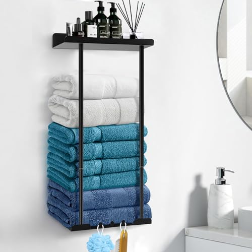 Asdsed Handtuchhalter Ohne Bohren - Ausziehbar Handtuchregal Selbstklebend Mit Ablage, Badetuchhalter Zum Kleben für Badezimmer Wand, 38-75CM (Schwarz) von Asdsed
