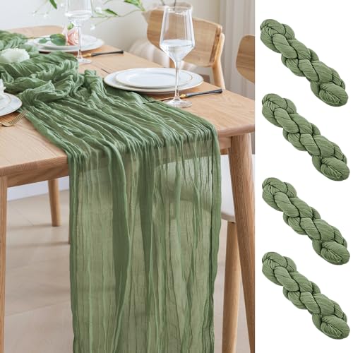 Asee'm 4PCS Tischläufer Käsetuch 300 x 90cm Salbeigrün Boho Transparente Läufer Tisch Hochzeit Gaze Stoff Rustikale Käse Tuch für Braut Dusche Party von Asee'm