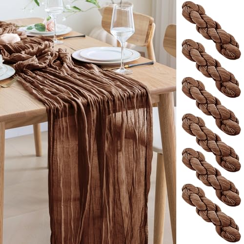 Asee'm 6PCS Tischläufer Käsetuch 300 x 90cm Braun Boho Transparente Läufer Tisch Hochzeit Gaze Stoff Rustikale Käse Tuch für Braut Dusche Party von Asee'm