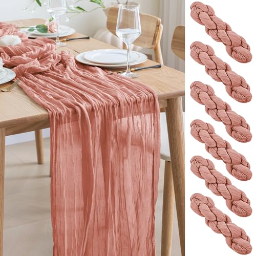 Asee'm 6PCS Tischläufer Käsetuch 300 x 90cm Dunkle Rose Boho Transparente Läufer Tisch Hochzeit Gaze Stoff Rustikale Käse Tuch für Braut Dusche Party von Asee'm