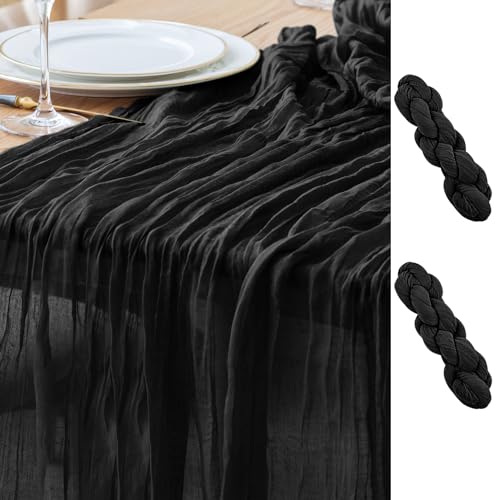 Mein Asee' 2 Stück Gaze Tischdecke 120 Zoll Lang Schwarz Boho Gaze Käsetuch Läufer 10FT Rustikal Transparent Tischläufer für Weihnachten Hochzeit Party Baby Dusche Frühling Osterdekoration von Asee'm