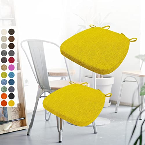 Aselbia 2er Set Stuhlkissen 40x38x3cm mit Bändern,Waschbare Sitzkissen rutschfest,Stuhlauflage Stuhlpolster Sitzkissen,Abnembar Bezug Mit Reißverschluss,Ideal für Zuhause Büro Küche Esszimmer,Gelb von Aselbia